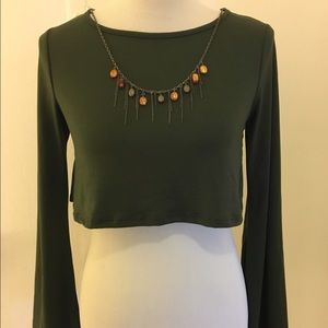 NWOT Olive Crop Top w/ Necklace
